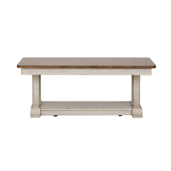 Farmhouse Reimagined - Rectangular Cocktail Table - Antique White / Chestnut Tops