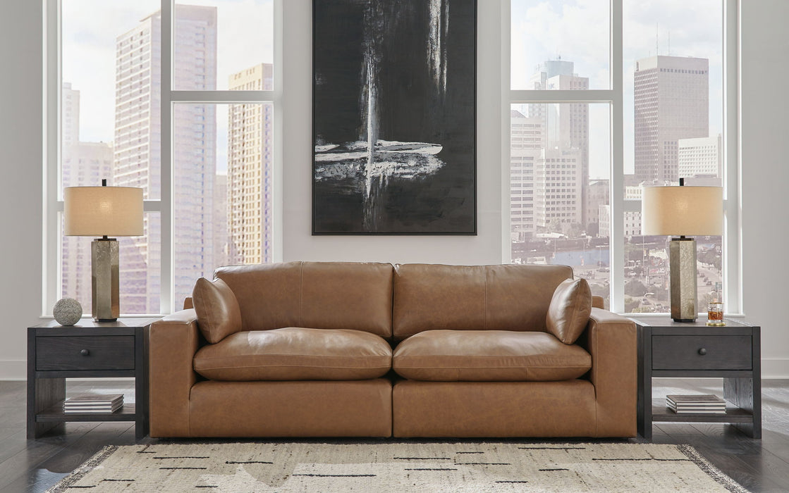Emilia - 2 Pc. - 2-Piece Sectional Loveseat, Ottoman - Caramel