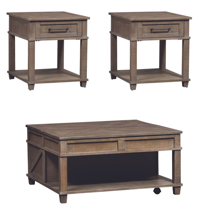 Parkland Falls - 3 Piece Table Set (1 Lift Top Cocktail Table 2 End Tables) - Weathered Taupe