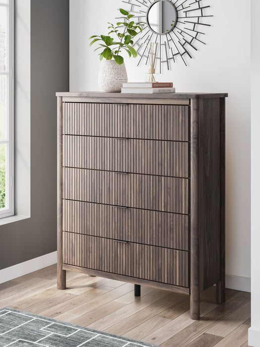 Pamytta - Five Drawer Wide Chest - Brown