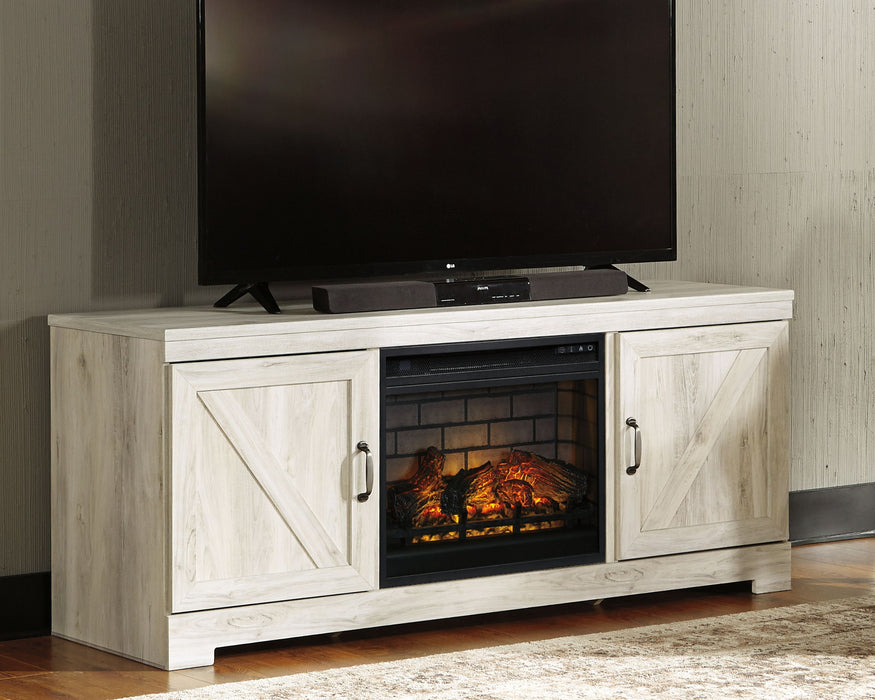 Bellaby - 63" TV Stand With Faux Firebrick Fireplace Insert - Whitewash