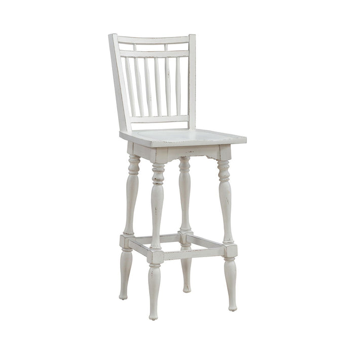 Magnolia Manor - Spindle Back Swivel Bar Stool - Antique White & Weathered Bark