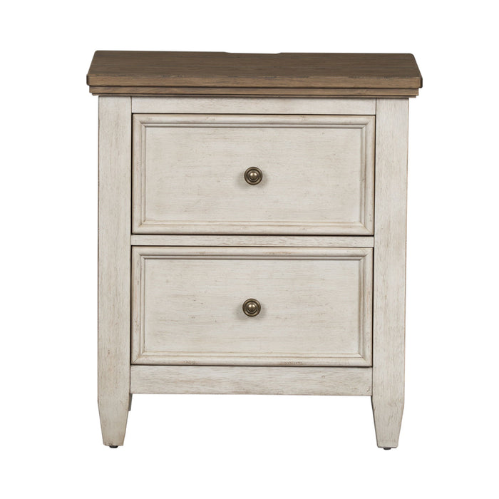 Heartland - 2 Drawer Nightstand With Charging Station - Antique White / Tobacco Tops