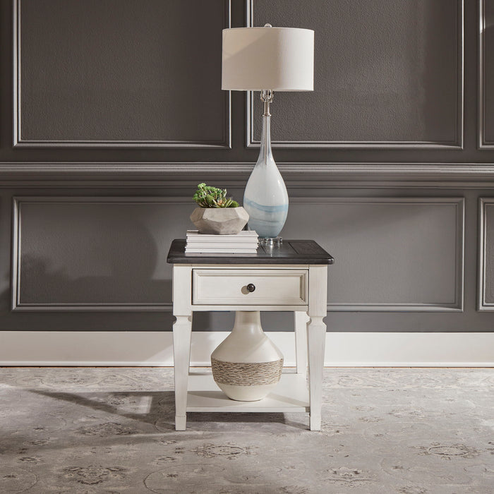 Allyson Park - Drawer End Table - Wirebrushed White / Charcoal