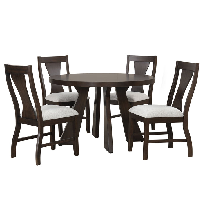Chestnut Ridge - 5 Piece Dining Room Set (Round 47" Table & 4 Chairs) - Brown / Beige
