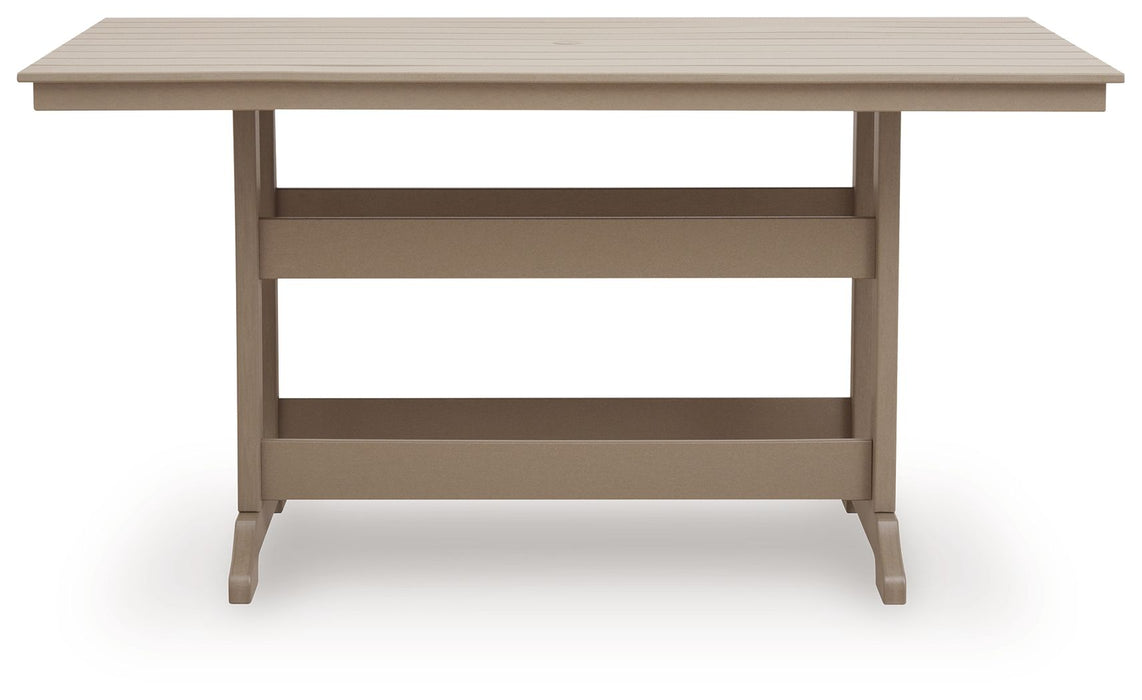 Seacliff Beach - Rectangular Counter Height Dining Table With Umbrella Option - Medium Brown