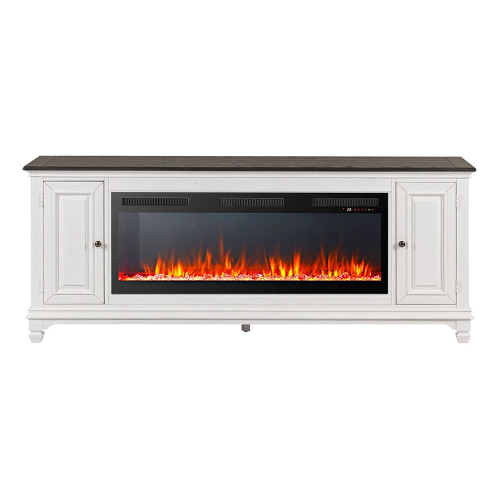 Fireplace TV Consoles - 417 80" Console With Fire FTS - White