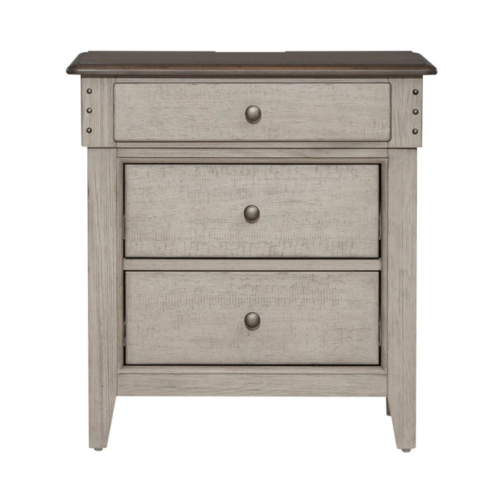 Ivy Hollow - 3 Drawer Nightstand With Charging Station - Weathered Linen / Dusty Taupe