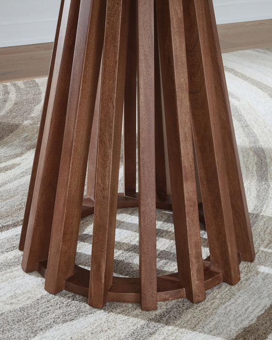 Kallari - Round End Table - Warm Brown / Black