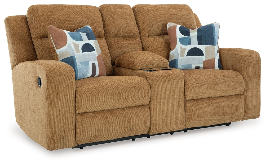 Kanlow - Dbl Reclining Loveseat With Console - Honey