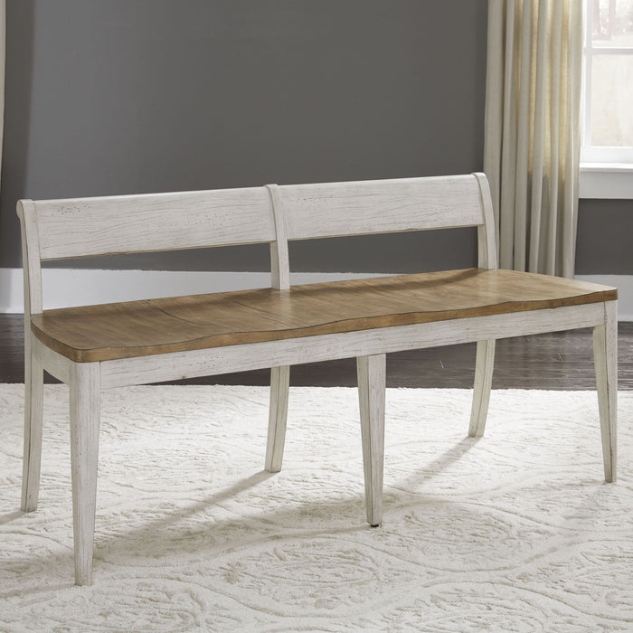 Farmhouse Reimagined - Bench - Antique White / Chestnut Tops