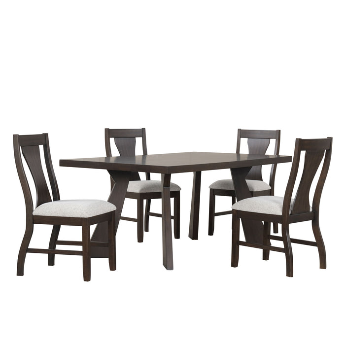 Chestnut Ridge - 5 Piece Dining Room Set (Round 72" Table & 4 Chairs) - Brown / Beige