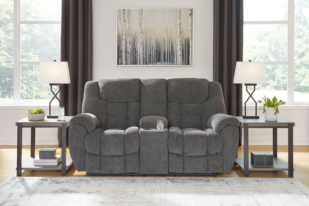Foreside - Dbl Reclining Loveseat with Console - Charcoal