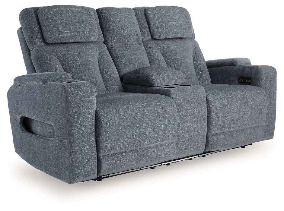 Studio Cave - Power Reclining Loveseat with Console - Steel