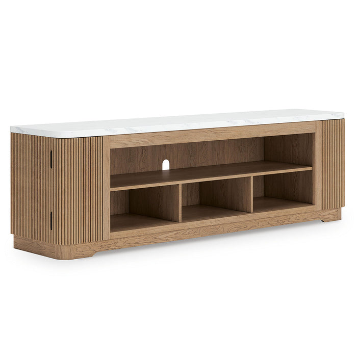Camdill - XL TV Stand With Fireplace Option - Light Brown