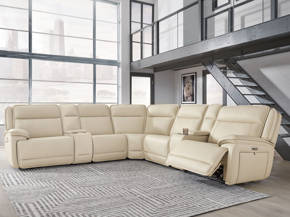 Double Deal - 7-Piece Power Reclining Sectional With 2 Consoles - Almond