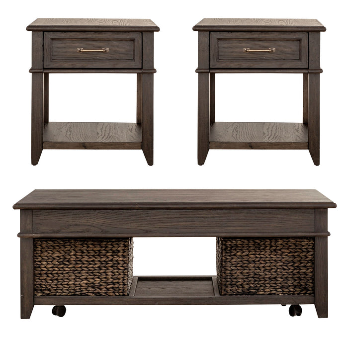 Mill Creek - 3 Piece Living Room Set (Lift Top Cocktail & 2 Drawer End Tables) - Peppercorn