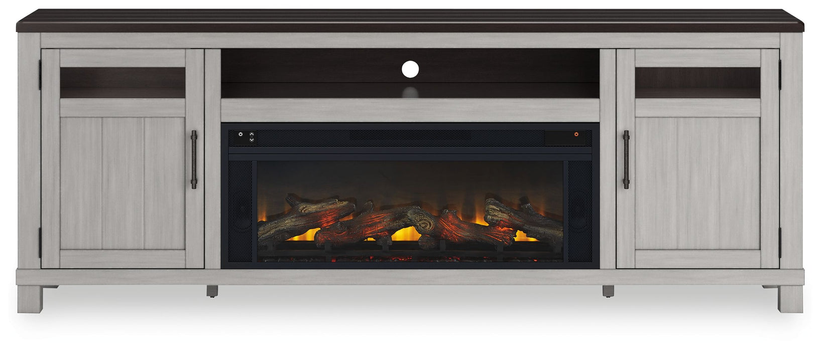 Darborn - 88" TV Stand With Electric Infrared Fireplace Insert - Gray / Brown