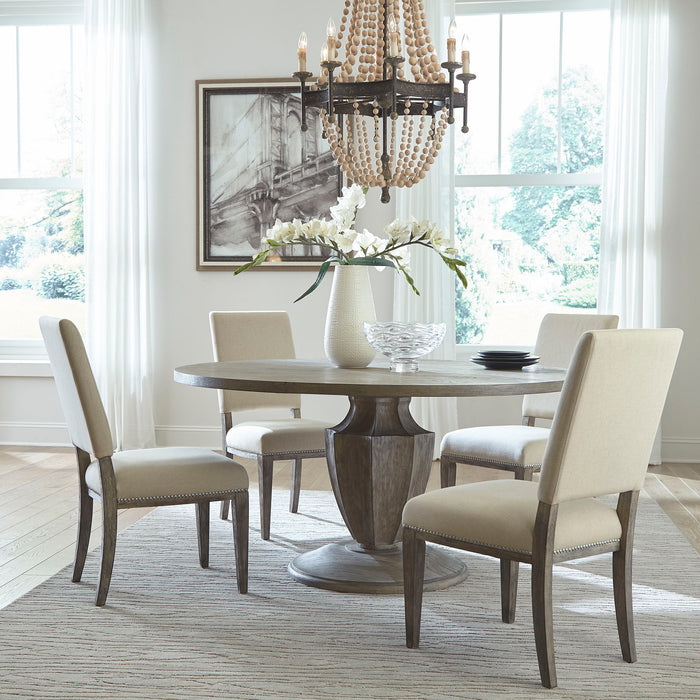 Westfield - 5 Piece Pedestal Table Set (Upholstered Side Chairs) - Havana Brown