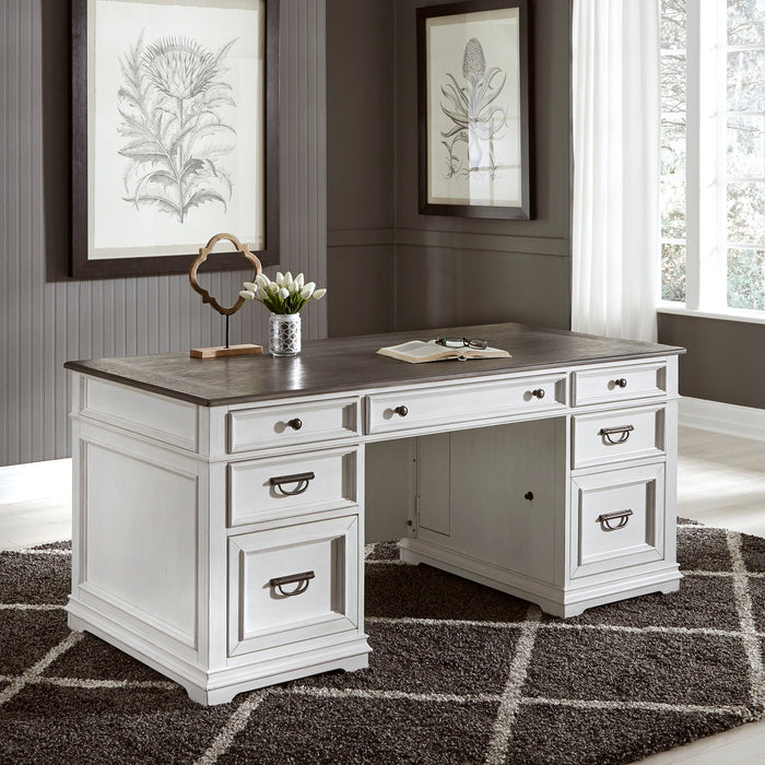 Allyson Park - Desk - Wirebrushed White / Charcoal