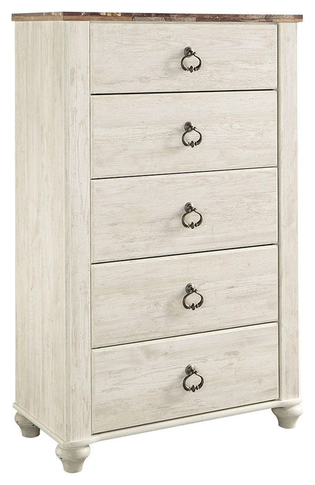 Willowton - Five Drawer Chest - Brown / Beige / White